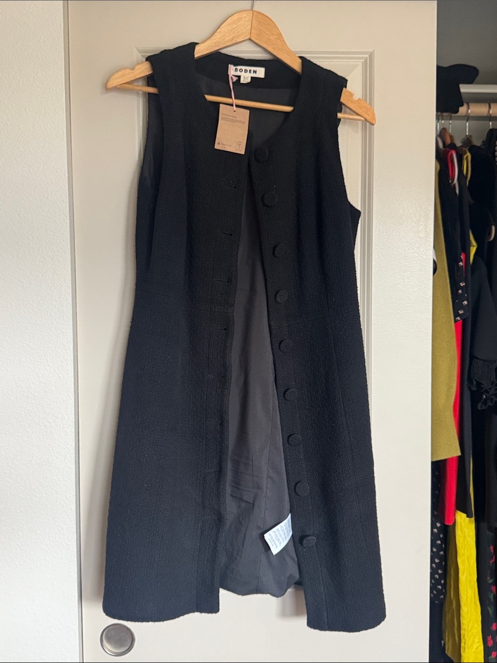 Boden Black Sleeveless Textured Button-Front Midi Dress size 6 - Picture 1 of 3